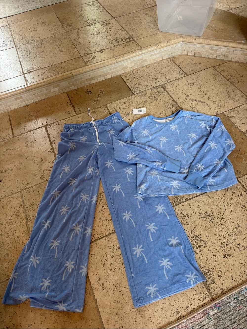NWT PJ Salvage Cabana Paradise bright blue palm Pajama/lounge Set S